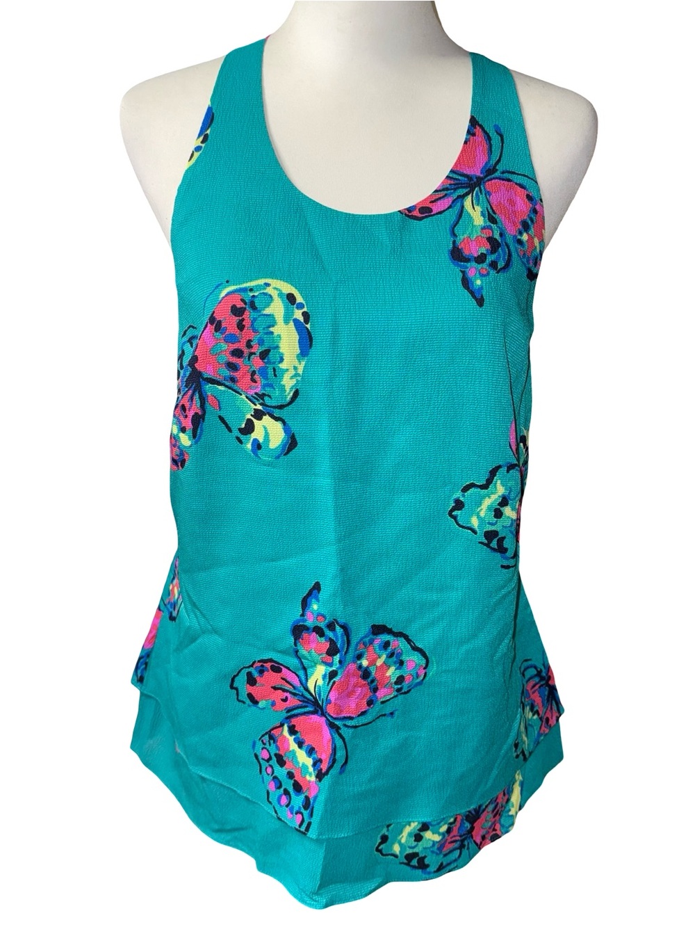 Lilly Pulitzer Maris Tank I've Got Butterflies Teal Neon Bow Back Cami Sz Small